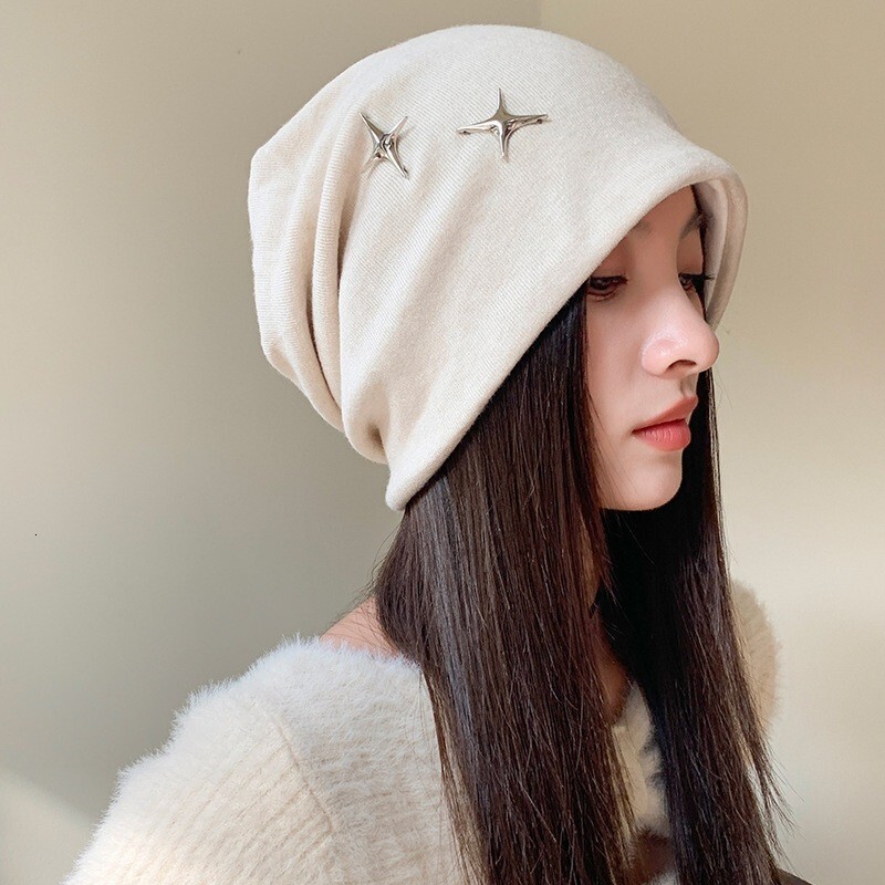 Slouchy Beanie Women Y2k Soft Travel Autumn Winter Cap Street Snap Fourpointed Star Decor Gothic Skullcap Casual Outing Hat J260511