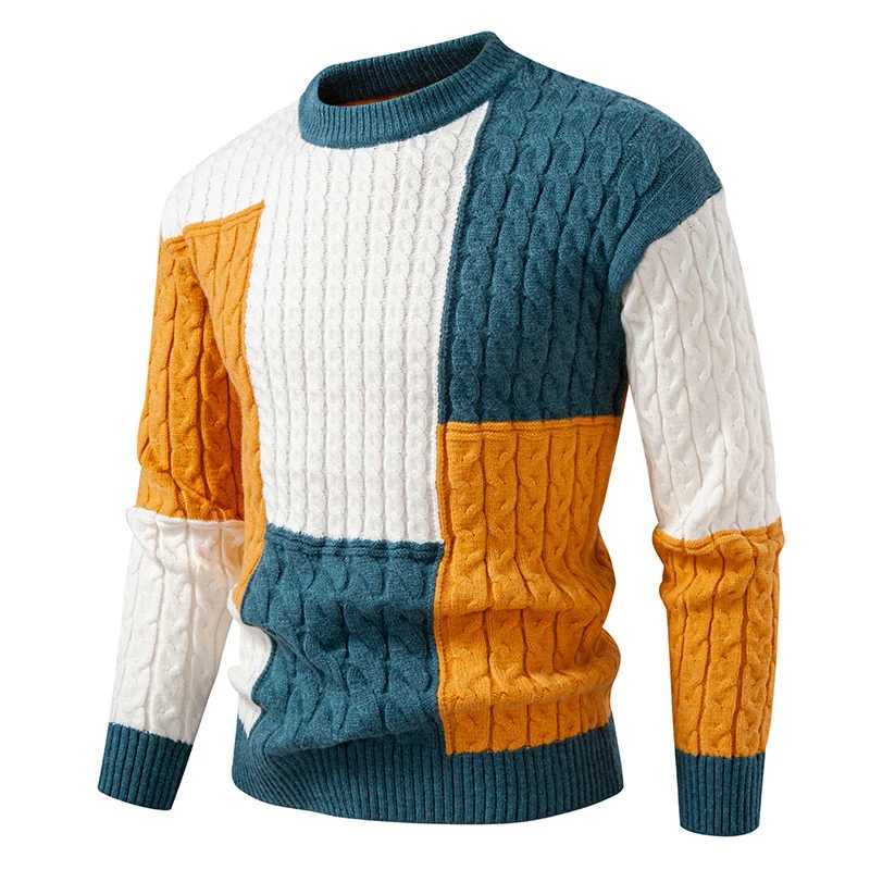 Sweater Blocked Knitted Men's Simpor 2025 Autumn/Winter New Men's Hoodie Slim Fit Fashion Round Neck Warm Hoodie M261016