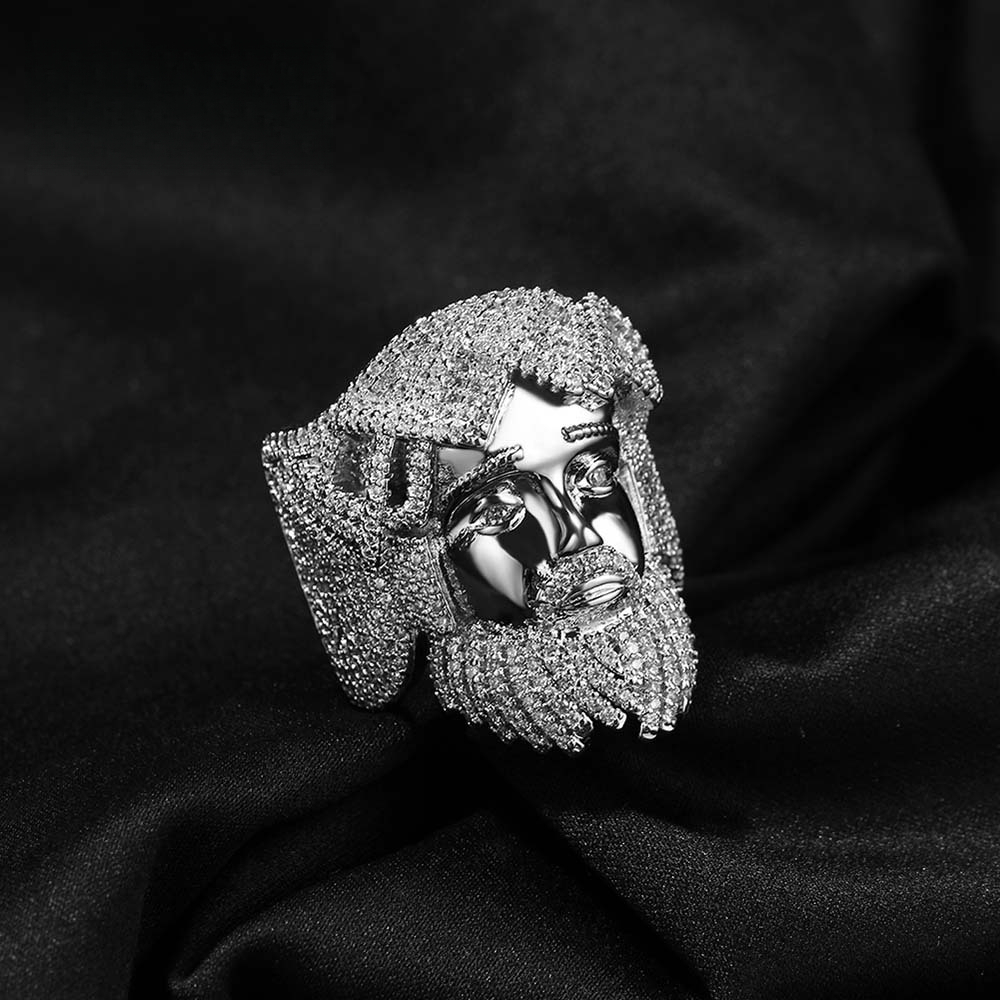 Real 18K 14K Out D VVS Diamond 10K New Hip-Hop Retro Portrait Niche Design Exaggerated Trendy Men's Ring Luxury Iced One-Piece Dropshipping Lux