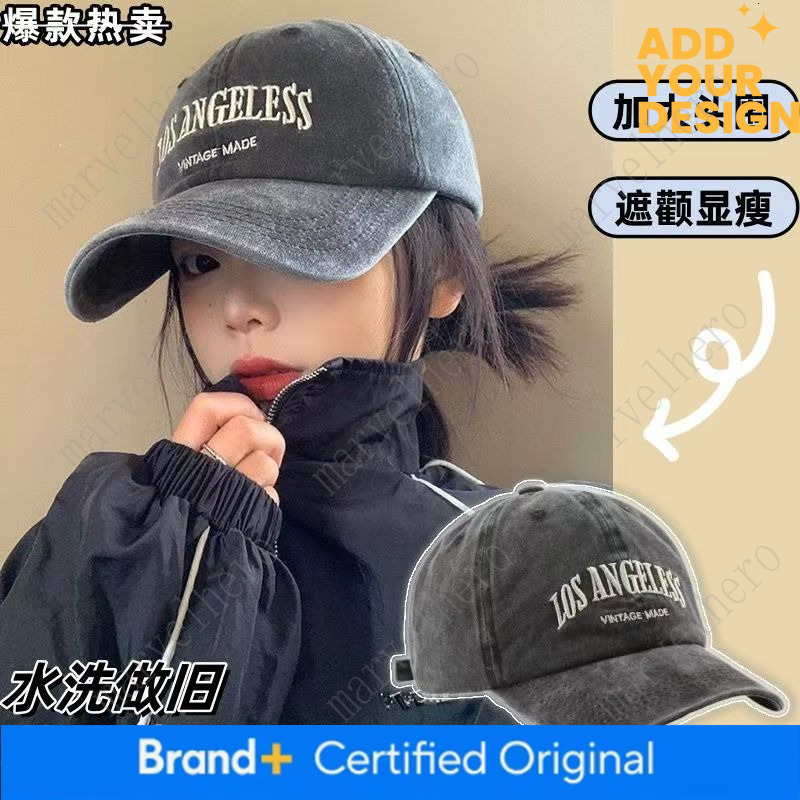 New Washed And Distressed Denim Baseball Cap Autumn Winter With Embroidered Letters Large Brim Adjustable Women S Style Duckbill Brim