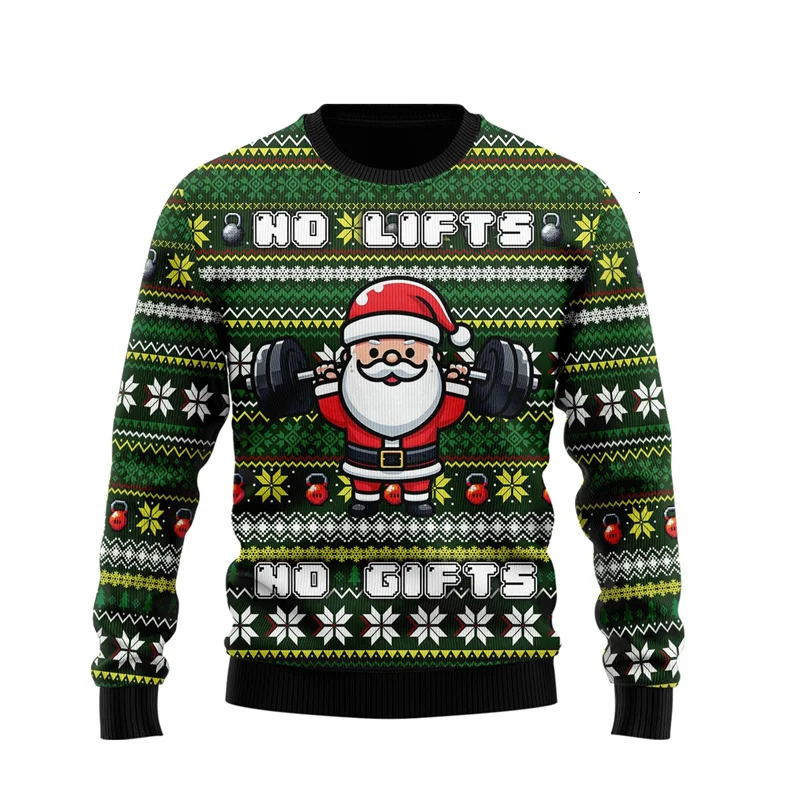 Funny Fitness Ugly Christmas Sweatshirts For Women Clothes Gym Power Lifting Mens Ugly Sweater Dumbbel 3D Print Unisex Pullovers 261019