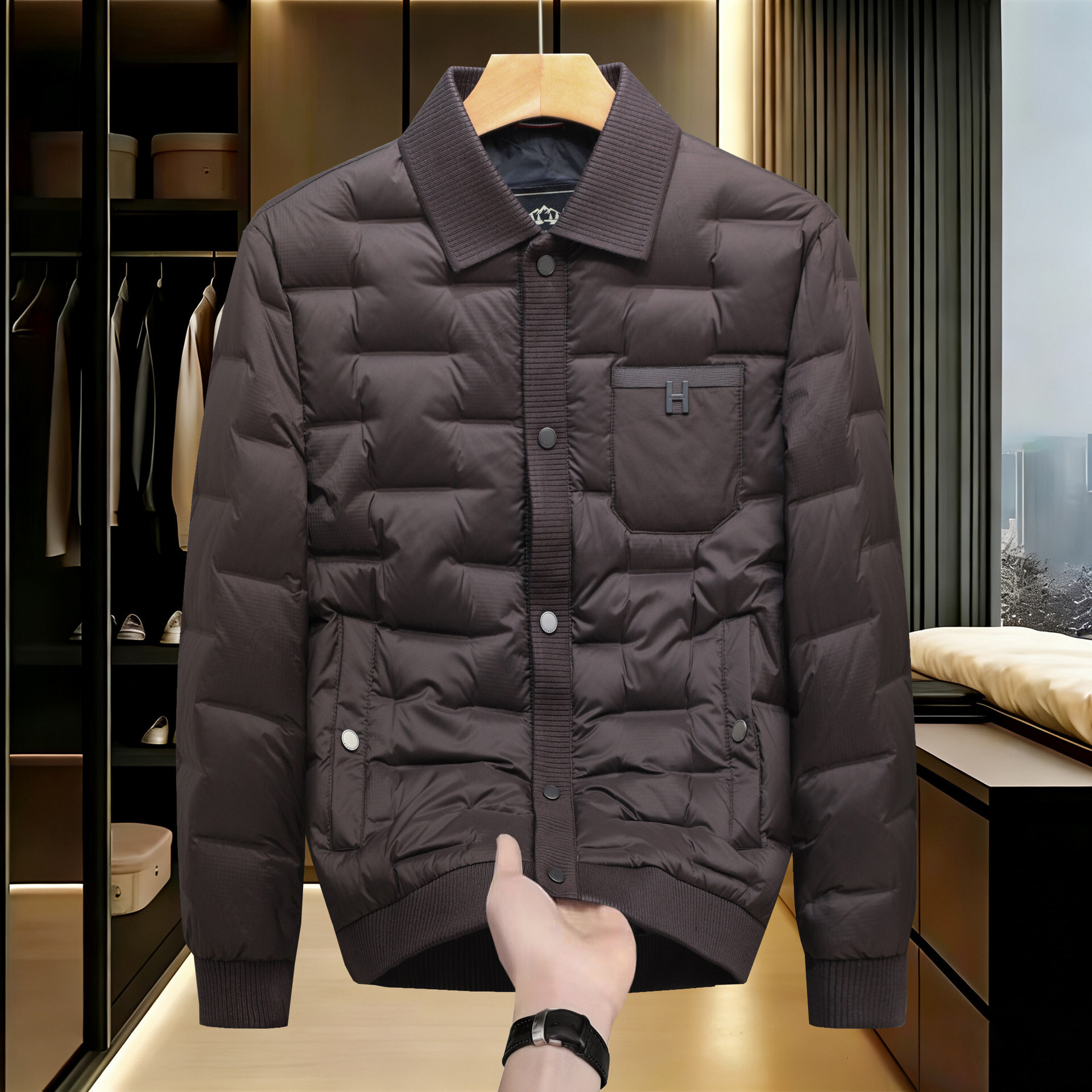 Winter New Men's European-Style Trendy 90% White Duck Collar Knit Patchwork Down Jacket