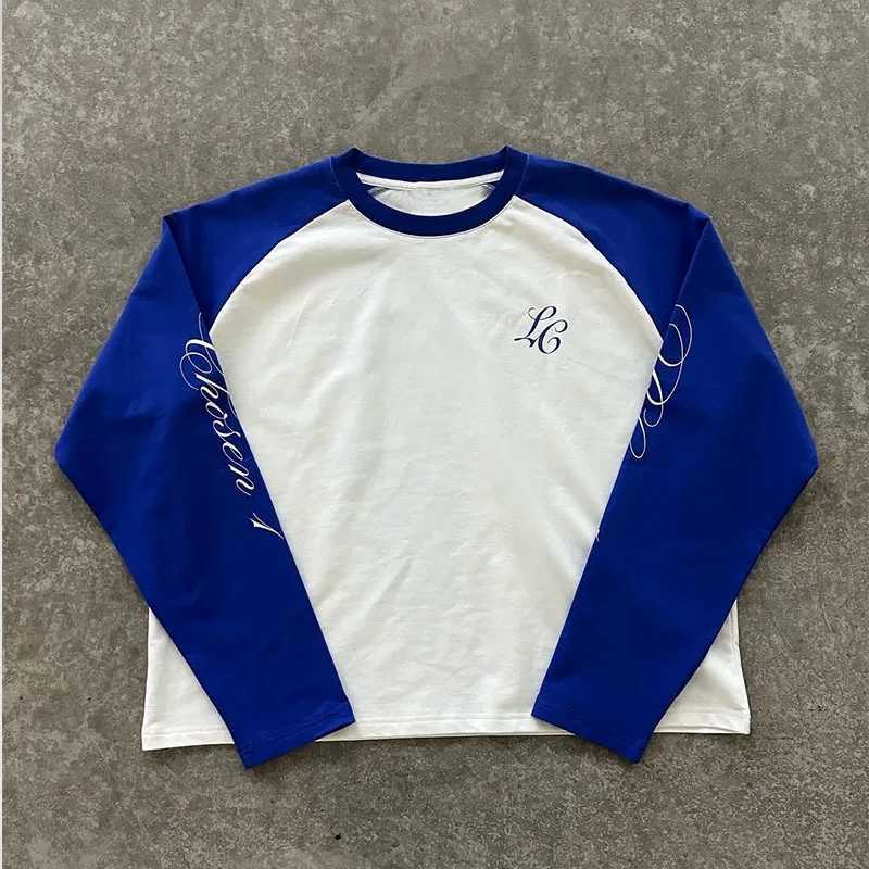 American Casual Loose Letter Printed Pullover Hip Hop Harajuku Tops Fashion Color Matching Shoulder Long Sleeved O Neck T-shirt T261019