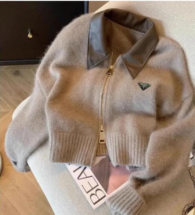 women luxury sweaters long sleeve double zipper leather callor girls Letter cardigan jumpers designer sweater rada1016