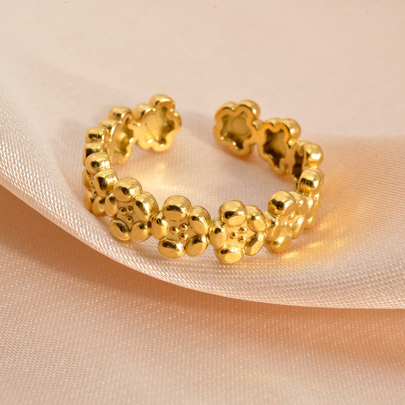 new arrival: elegant and minimalist open for women, 18K gold, lightweight luxury, unique patchwork floral design, ring jewelry