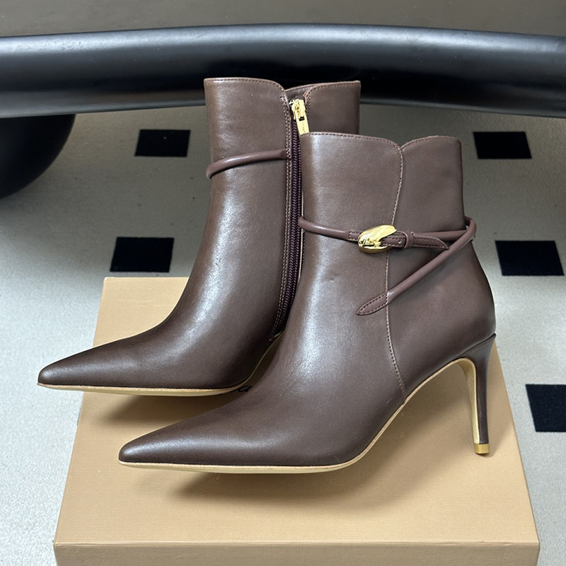 Women Stiletto Heels 8.5cm Ankle Boots Designer Cowhide Suede Pointed Toes Outdoor Leisure Shoes With Dust Bags Casual Shoes Rubber Sole Lady Luxury