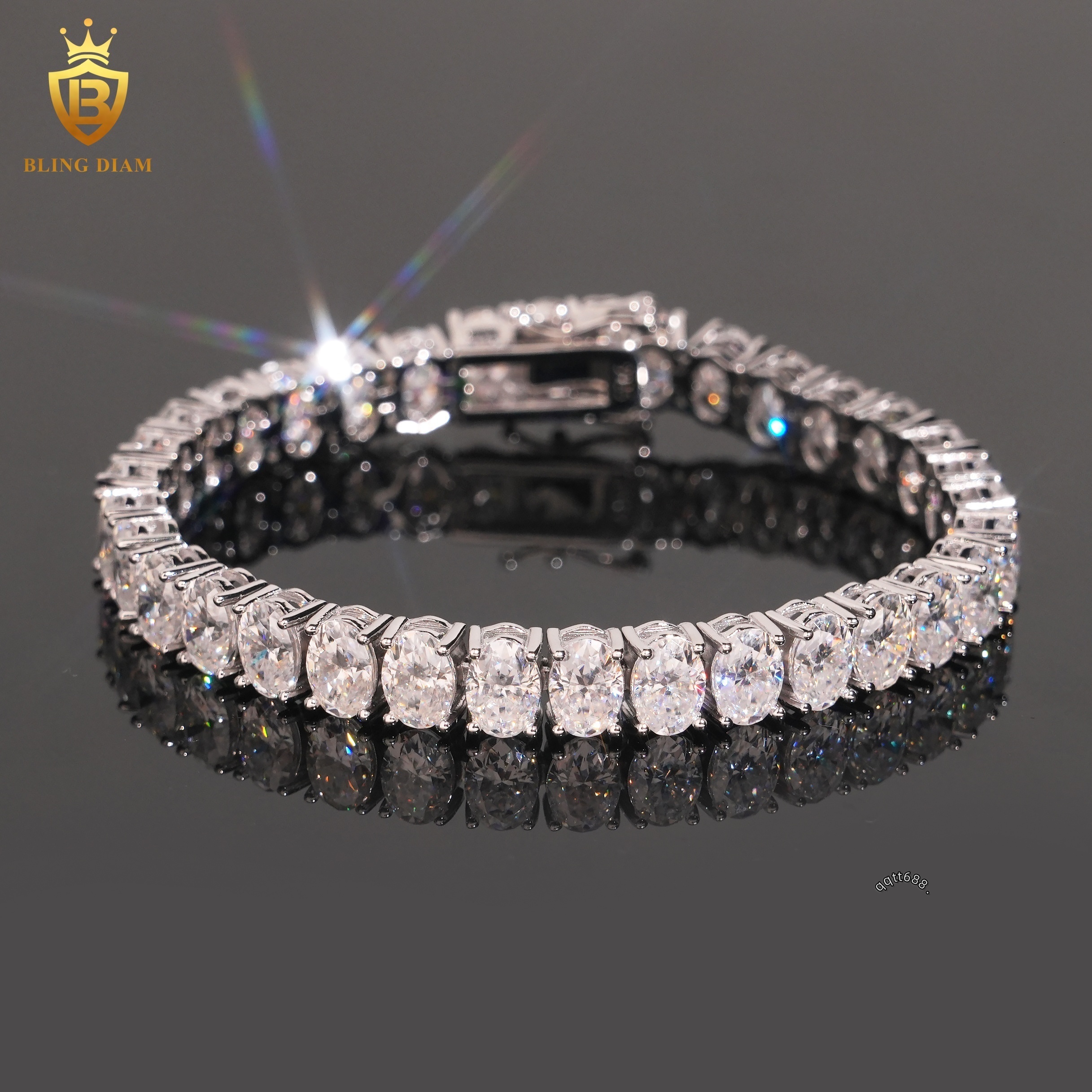 Hot Selling Oval Cut 46 Tennis Chain Bracelet Prong Setting Vvs Moissanite Bracelets 925 Silver Chain GRA Certified Men Women
