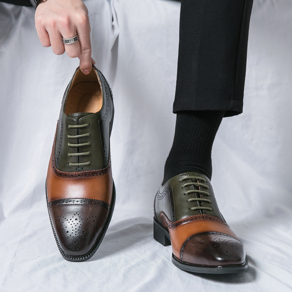 2026 Casual Shoe Mens Handmade Wingtip Designer Casual Oxford Leather Brogue shoe for man Male Dress Patchwork Business Formal Shoes For Men Free Sh