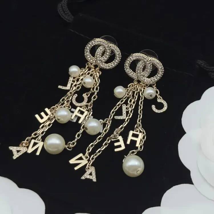 Stud Earring 20 Styles High Quality Fashion Copper Double Letters push back stud Earring Luxury Jewelry Woman Crystal Rhinestone 18K Gold Plated Stu