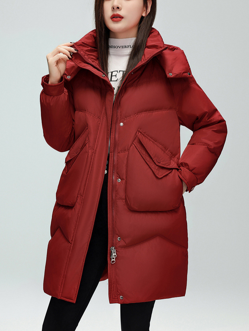2026 New Mid Length White Duck Down Jacket Women Hooded Thick Warm Trendy Puffer Coat Fashion Windproof Outerwear For Ladies Daily Street Casual Wea