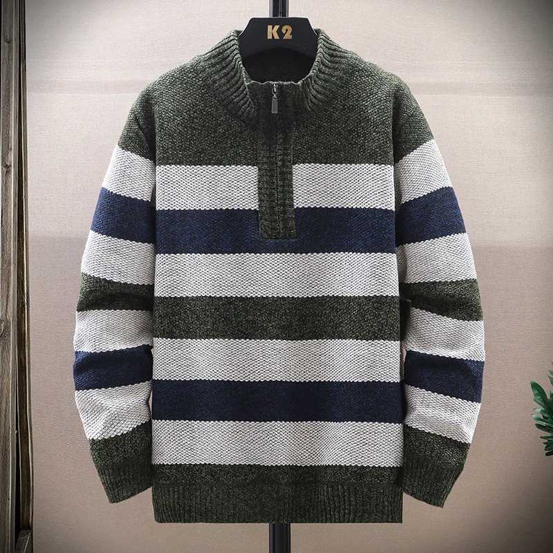 Lined Men's Flce Sweater Thick Pullover Quarter Zipper Autumn Winter Clothes Boys Stand Collar Knit Sweaters M261016