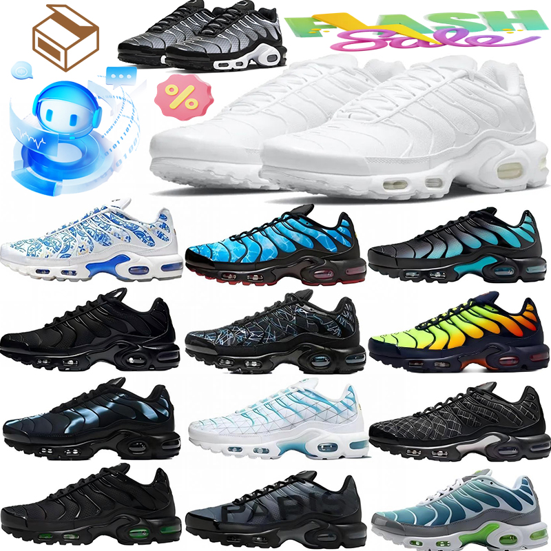 Designer Plus size Running shoes Men tn White Cushion Sneakers Wave Texture Retro Breathable Mesh Lining Casual Street Footwear Fashion Classic Retr