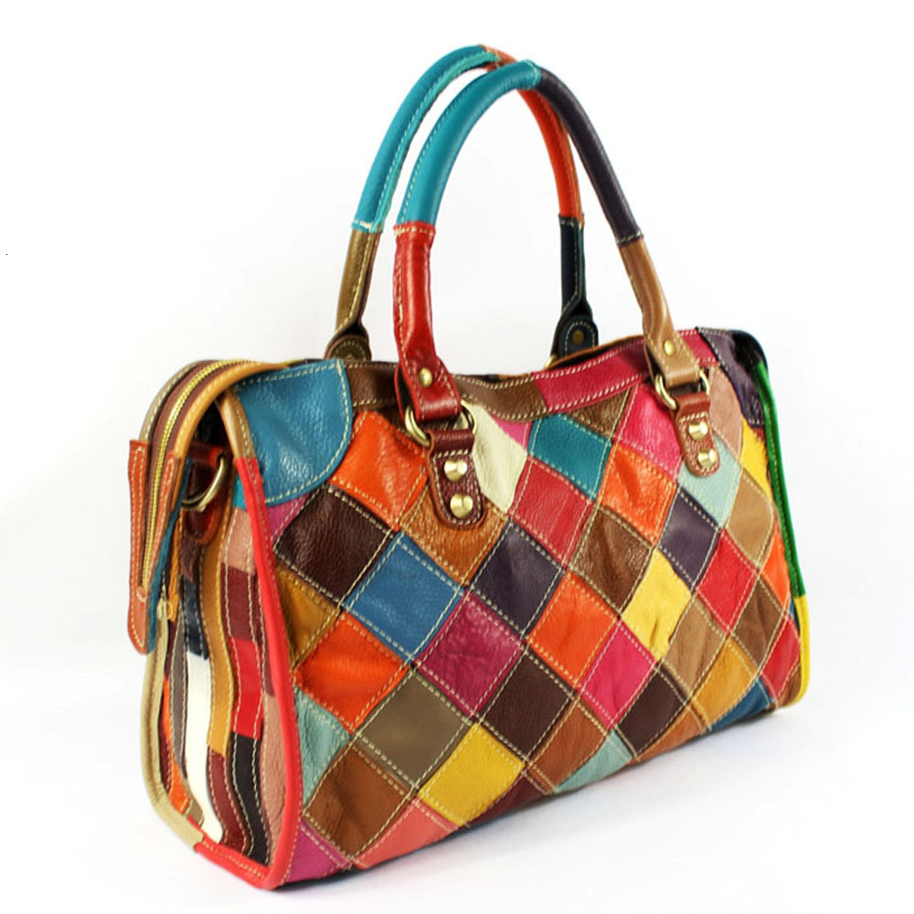 European And American Style Women S Casual Handbag Colorful Genuine Leather Quilted Patchwork Single Shoulder Crossbody Motorcycle Bag For KABAHEBIN