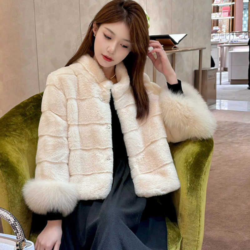 Elegant 2026 Fur Coat Women Autumn Winter Fluffy Cuff Warm Jacket Soft Cozy Plush Outerwear S261016GT59