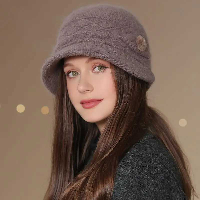 Beanie/Skull Caps Hot Sale Women Winter Hat Keep Warm Mom Cap Outdoor Add Fur Lined Hats For Women Casual Fur Bucket Knitted Hat Q261017