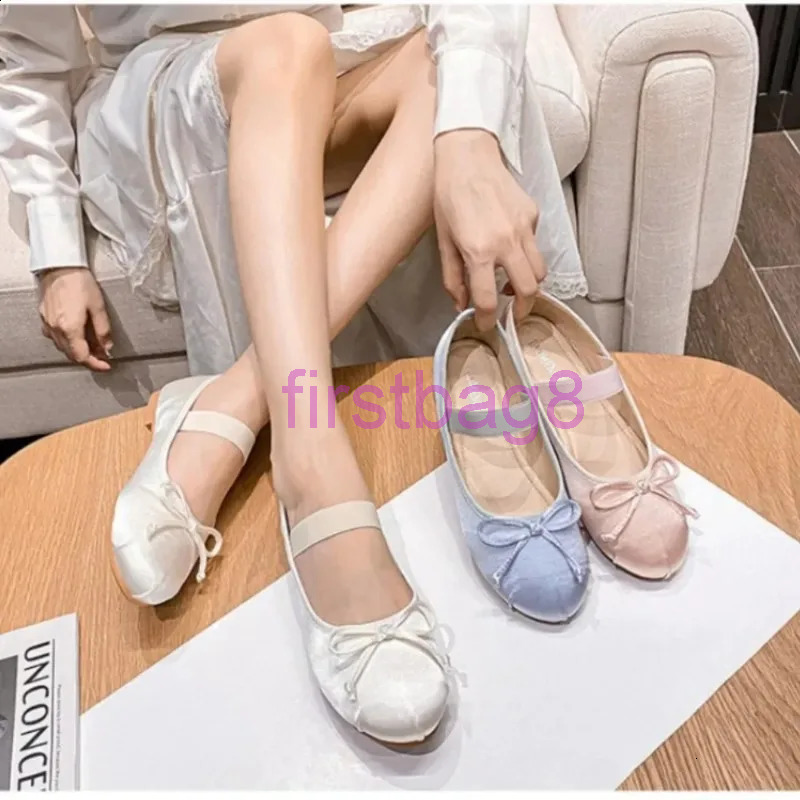 Ballet Flats Women Shoes 44 Mary Jane Shoes Round Toe Women's Shoe Bow Silk Satin Flats Women Shoes Plus Size 33-44 Valentine 2608146