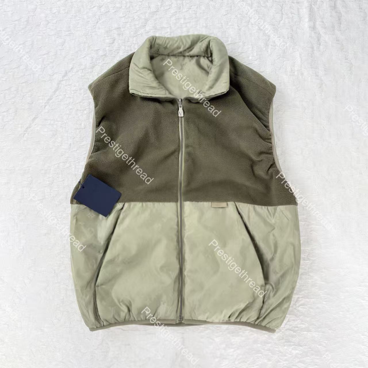 ss26 army green dark pattern patchwork reversible vest designer high-quality Men's Vests with letter old pattern patchwork plush reversible des