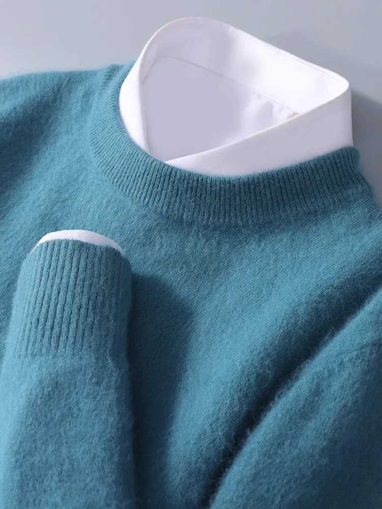 men's New sweater mink cashmere crewneck loose solid color cashmere undercoat youth business knit undercoat sweater M261016