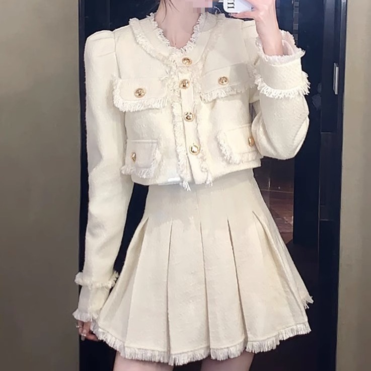 Autumn Winter New Elegant Socialite Short Jacket And Skirt Two-Piece Set Trendy MAKOUFEI