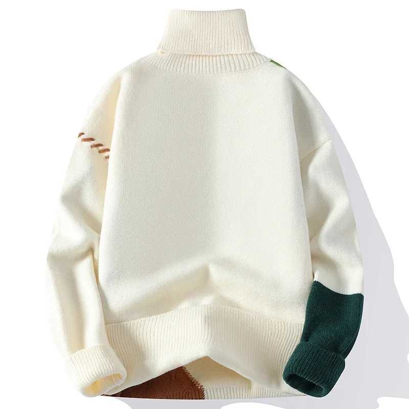 Women Knit Men Turtleneck Sweater Fashion Warm Patchwork Knitted Pullovers Men's New Autumn Winter High Quty Casual Sweaters M261016