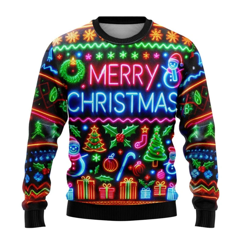 Neon Snowman Graphic Sweatshirts Merry Christmas 3D Printed Ugly Sweater For Women Clothing Snowflake Gifts Boy Tracksuit 261019