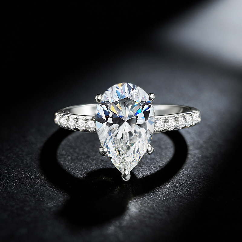 Ready to Ship 925 Silver GRA Moissanite Women Ring Teardrop Shape Pear Cut 3CT Moissanite Ring for Wedding Moissanite Band