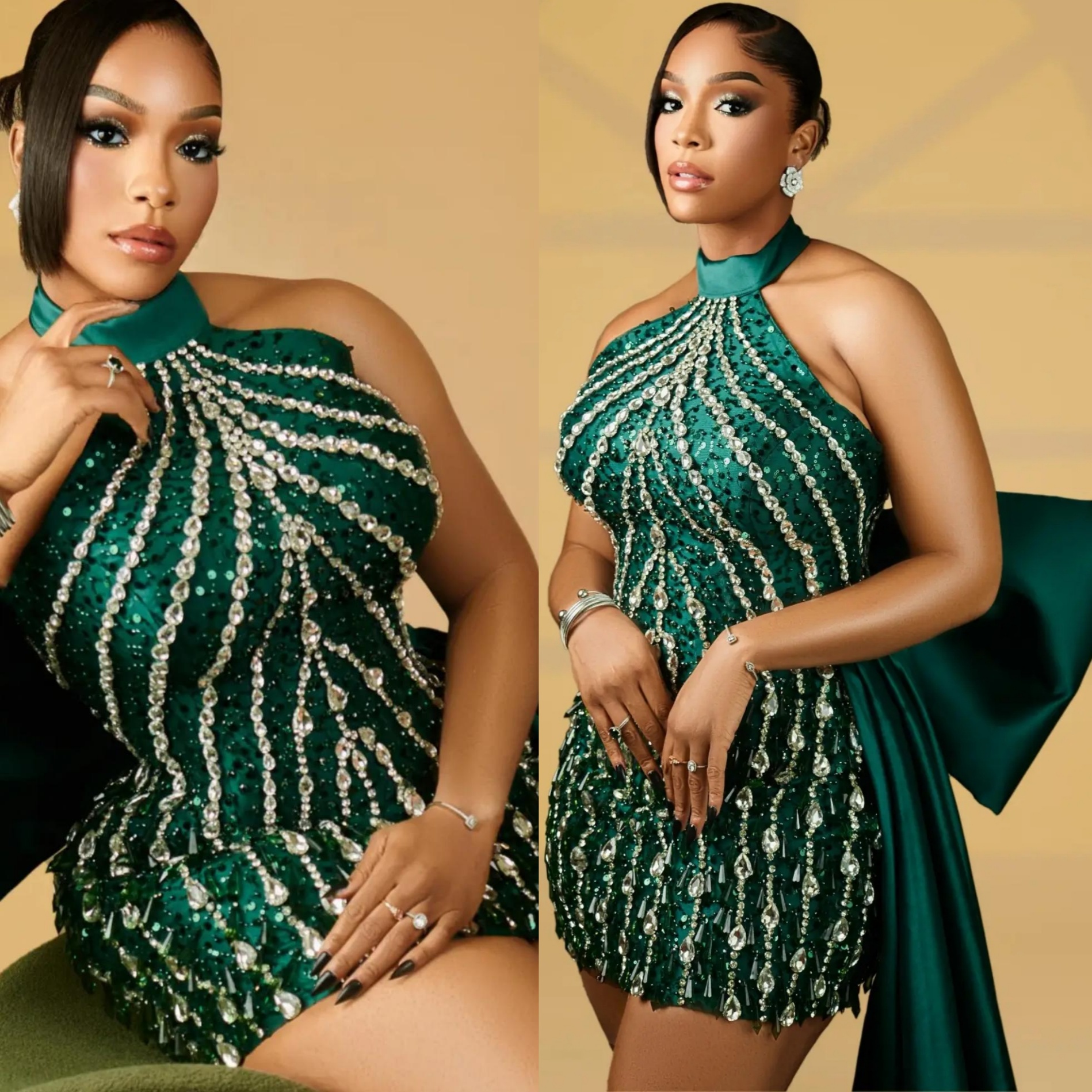 2026 Sheath Dark Green Cocktail Dress Halter Beaded Crystals Bow Short Mini Graduation Homecoming Dinner Party Holiday Beach Dresses