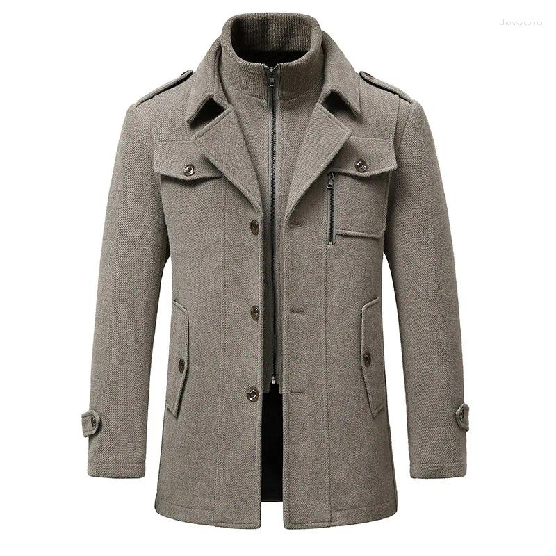 High Quality Woolen Coats Men Smart Casual Turn Down Collar Liner Detachable Outerwear Coat Solid Windproof Warm Overcoat