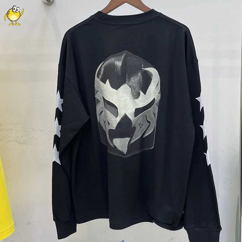 Loose Fashion Vultures Long Sleeve T-shirt Men Woman Black White Red Yellow Streetwear Face Mask With Pentagram Print Tee T261019
