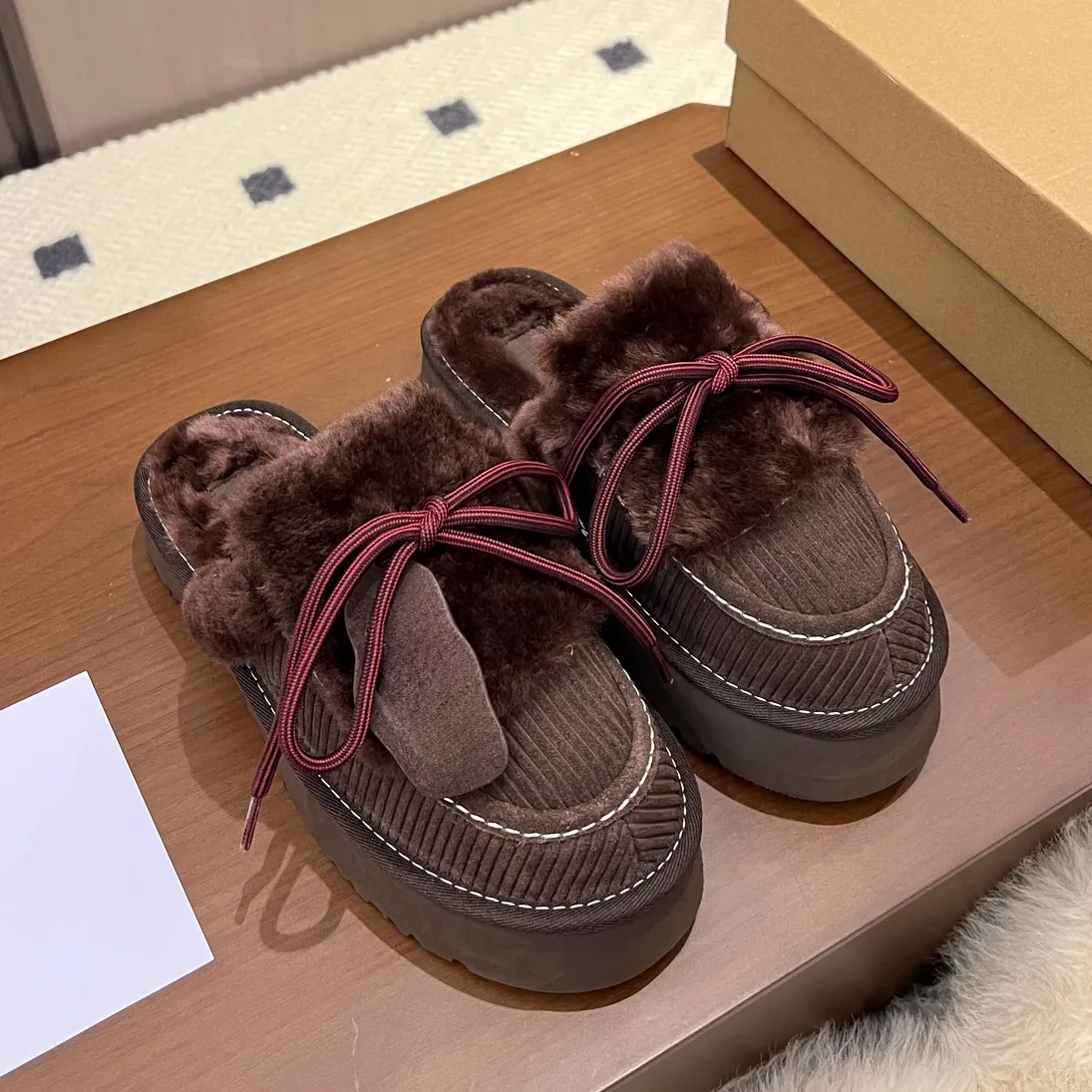 Disquette Heritage Designer Clog Slippers Tasman mustard Chestnut Sand Fur Slides Sheepskin Classic Ultra Mini Platform Boot Winter Women Men Slip-o