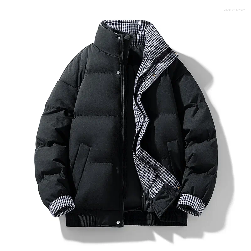 Men's Fashionable Cotton Puffer Jacket With Double-layer Design Mens And Women's Matching Plaid Styles For Couples Autumn Winter