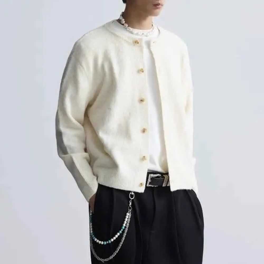 Men's Solid Color Long-Slve Winter Cardigan Sweater American Retro Fashion Trend High Strt Loose Casual Niche Men's Top M261016