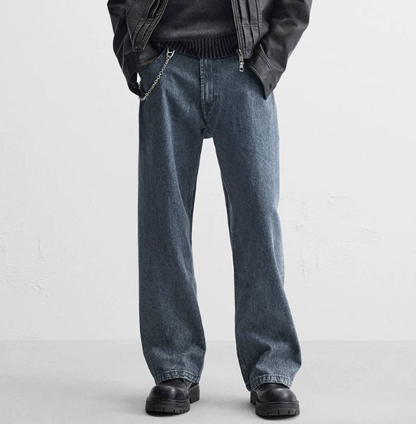 Designer Men's Cotton Washed Loose Straight Leg Jeans Casual Wide Leg Long Pants Multi Pocket Denim Trousers