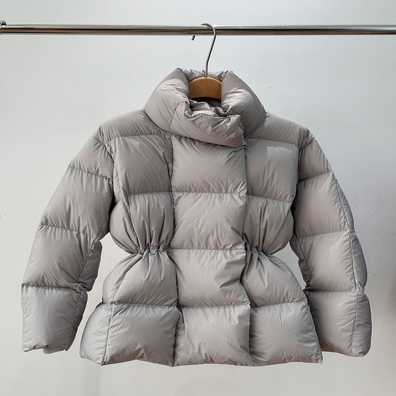 Womens StandCollar CinchedWaist Puffer Jacket Winter 2026 Warm White Duck Down "Bread" 260923