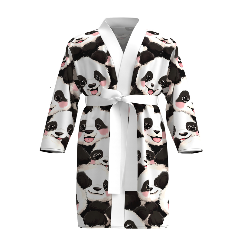 Mens Soft Panda Print Kimono Bathrobe Cute Cartoon National Treasure Pattern LongSleeved Home Clothes Casual Nightgown 261019