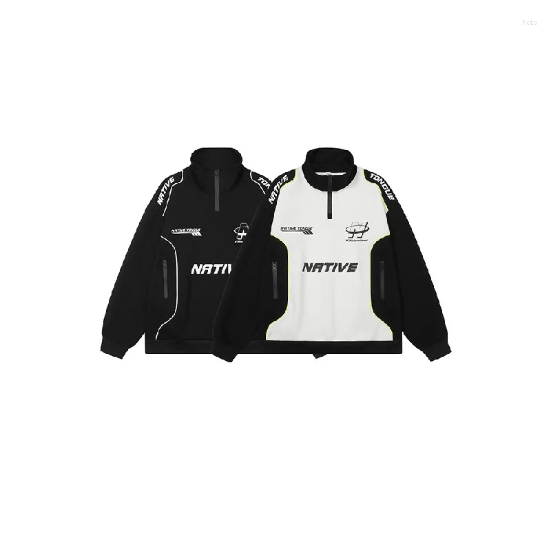Original American Retro Half-Zipper Racing Clothing Hoodie Spring Autumn Couples Fashion High Street Motorcycle Jacket