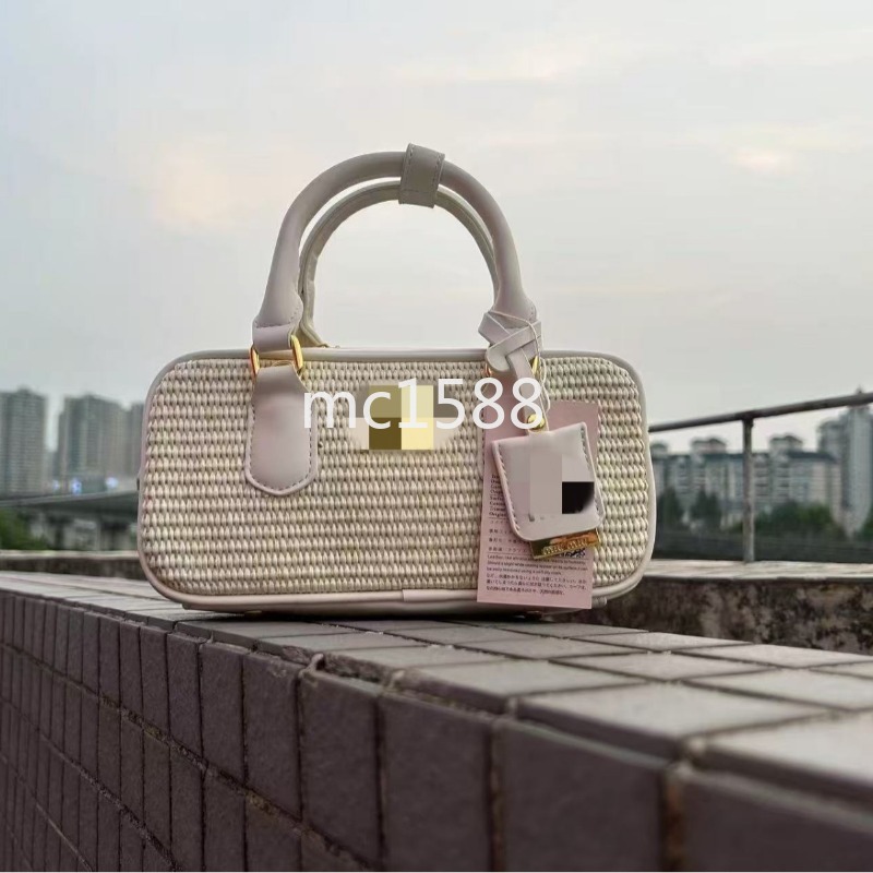 Mini sac à main rétro en paille Boston pour femmes, sac à poignée d'épissure de mode, vacances plage décontracté, sac à bandoulière quotidien ave