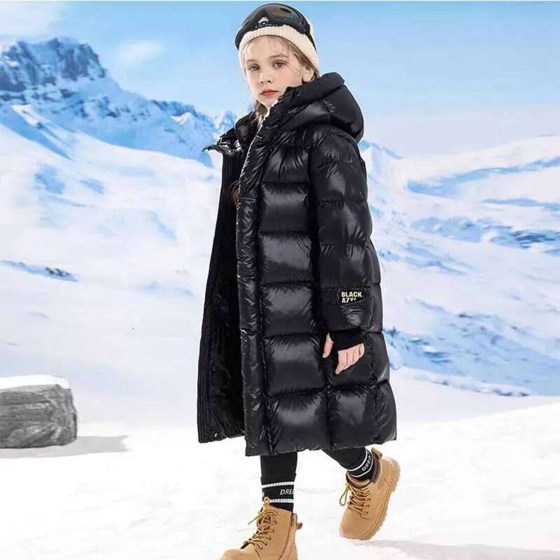 Girls Hoodie pullover Childrens Long Thickened Down Cotton Winter Boys Solid Colour Warm Hooded Jacket Girls Casual Cold Outerwear Crew Neck S