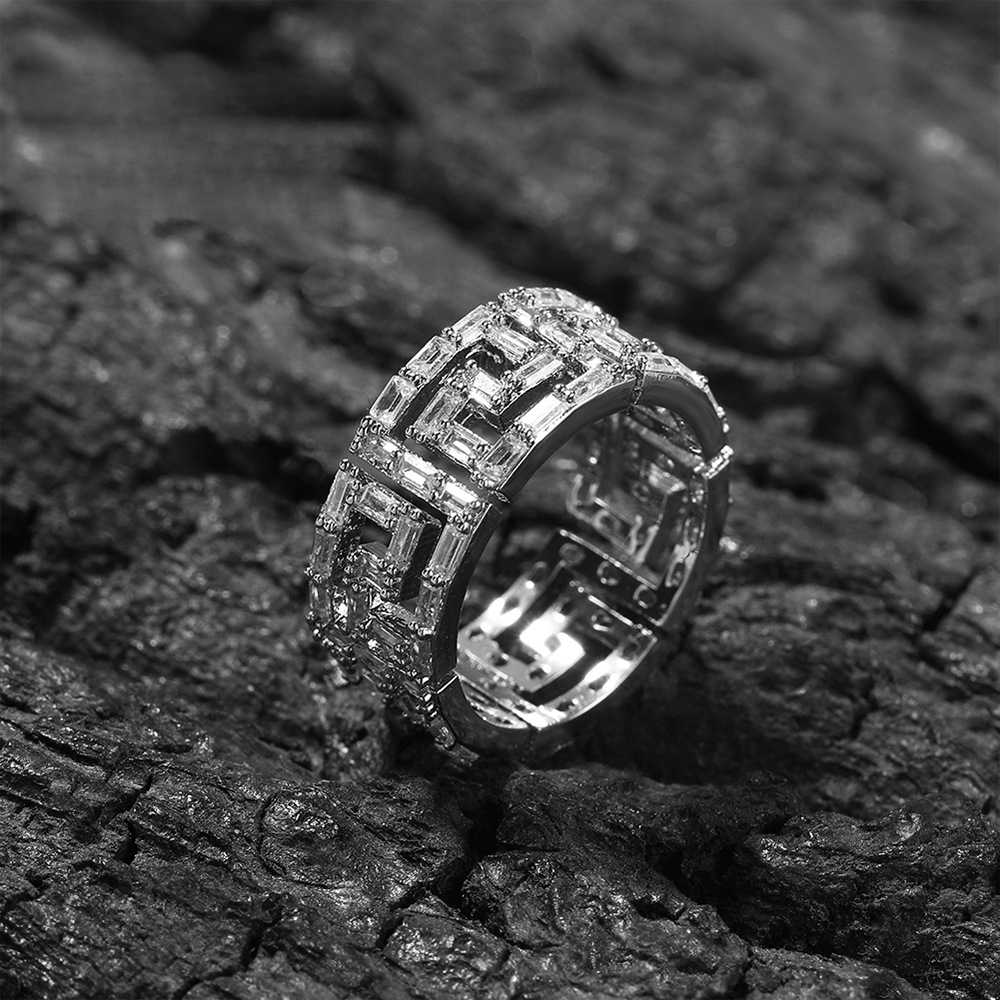 Real 18K 14K 10K New Product Square for Men Creative Luxury Iced Hollow Design Copper Inlaid moissanite Hip-Hop Ring Out D VVS Diamond Luxury Iced
