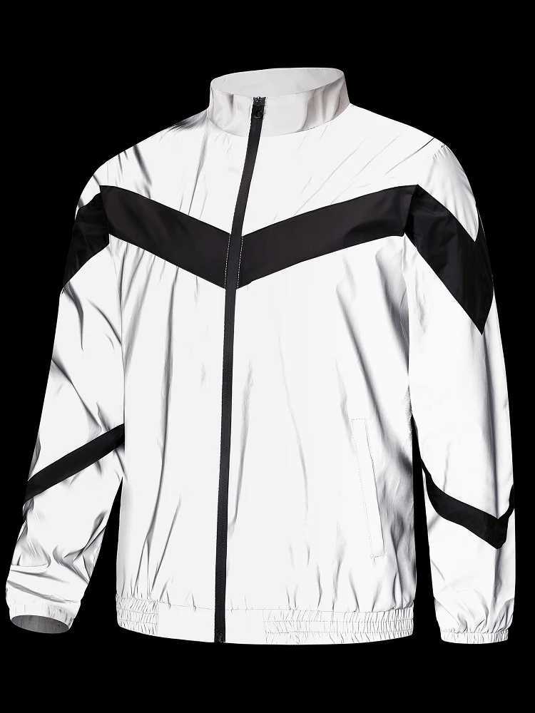 Reflective Night Vision Men's Jacket Quick Dry Windproof Stand Collar Splicing Design Polyester Long Sleeve Standard Fit Spri... T261019