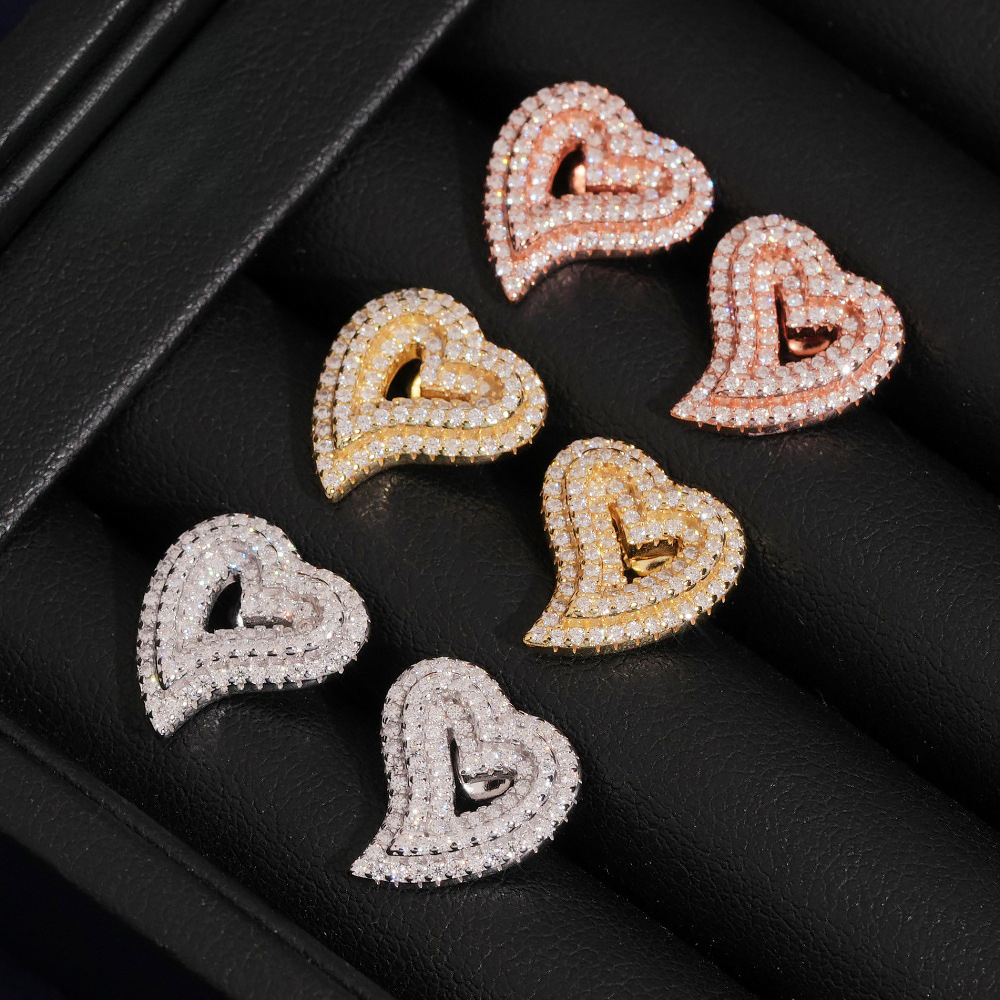 popular export item: fully inlaid S925 sterling silver twisted heart earrings with GRA certification, versatile everyday earrings, wholesale supply