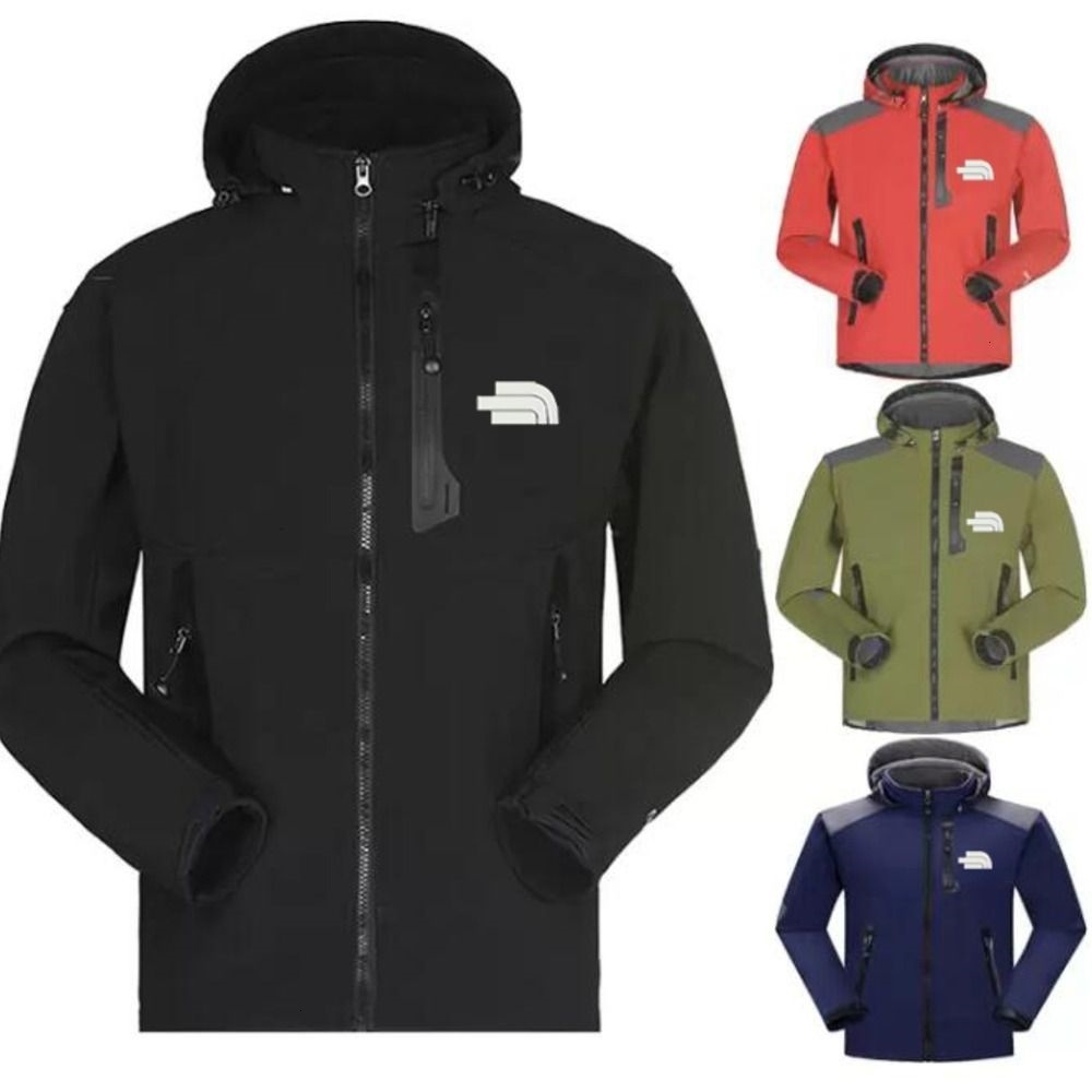 Men's Designer Black Softshell Hooded High Quality Waterproof Windproof Outdoor Coat With Multiple Zipper Pockets For Hiking Jacket Size S 4Xl