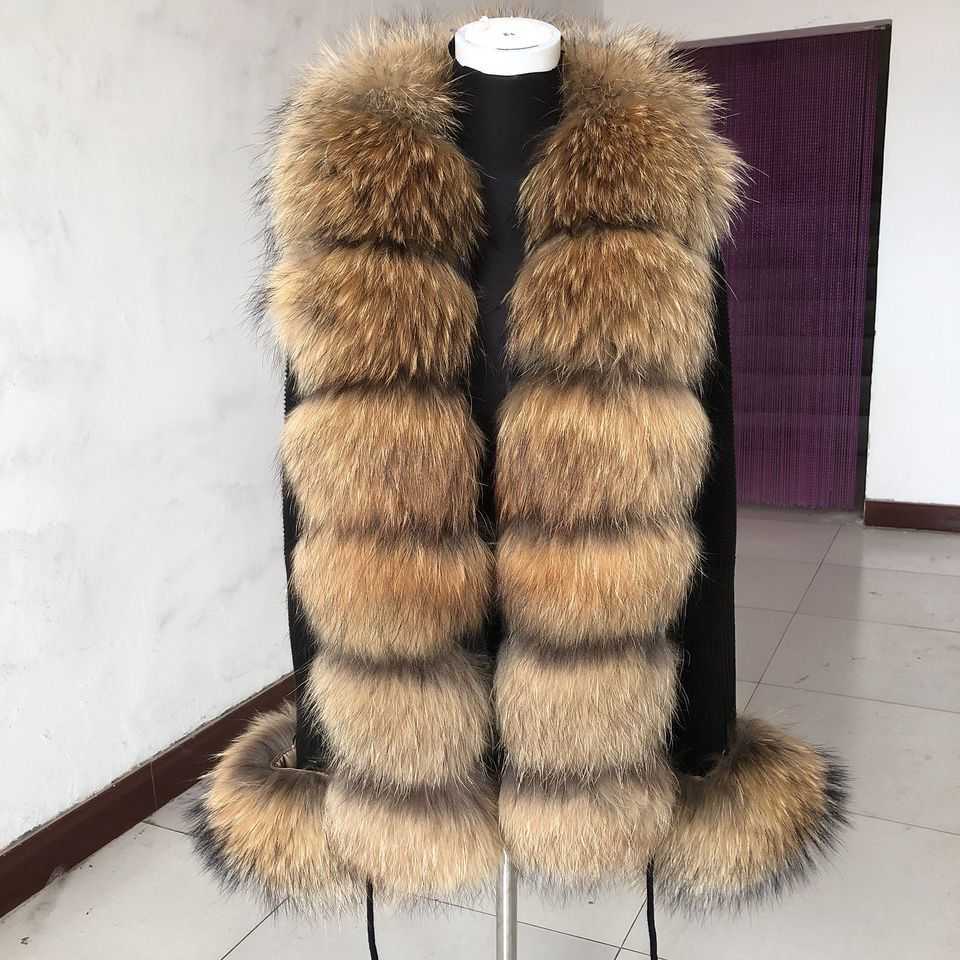 Real Women's Fur Cardigan Jacket Spring and Autumn Knitted Sweaters and Real Fur Collar Women Raccoon Fur Cardigan S261016ABDC
