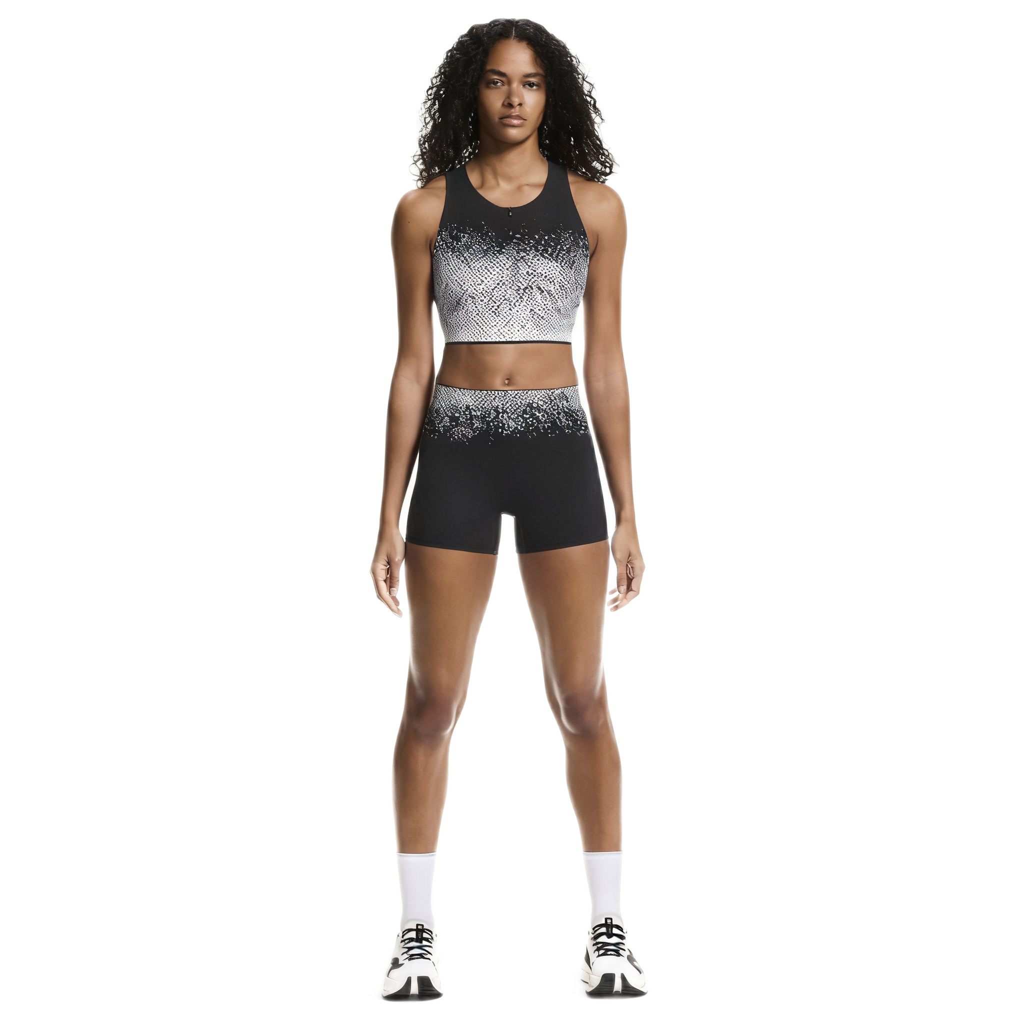 Womens Tracksuits Bulk Athletic Crop Top And Shorts Set Halter Neck Gradient Print Design High Waist Gym Running Outfit White Black
