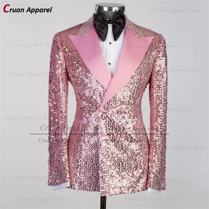 One BlazerShiny Sequin Jacket For Men Wedding Banquet Groomsman High Quality Costume Elegant Classic Double Breasted Coat y260929