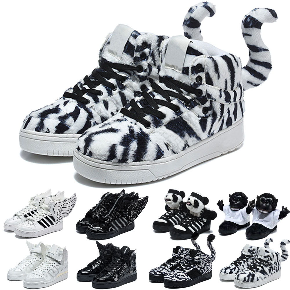 New Wings Shoes Jeremys Scotts JS Wings Shoe Men women Bear High Top Sneakers Plush Teddy Bear 3D Angel Wings Trainers Furry Animal Tail Zebra Fashi