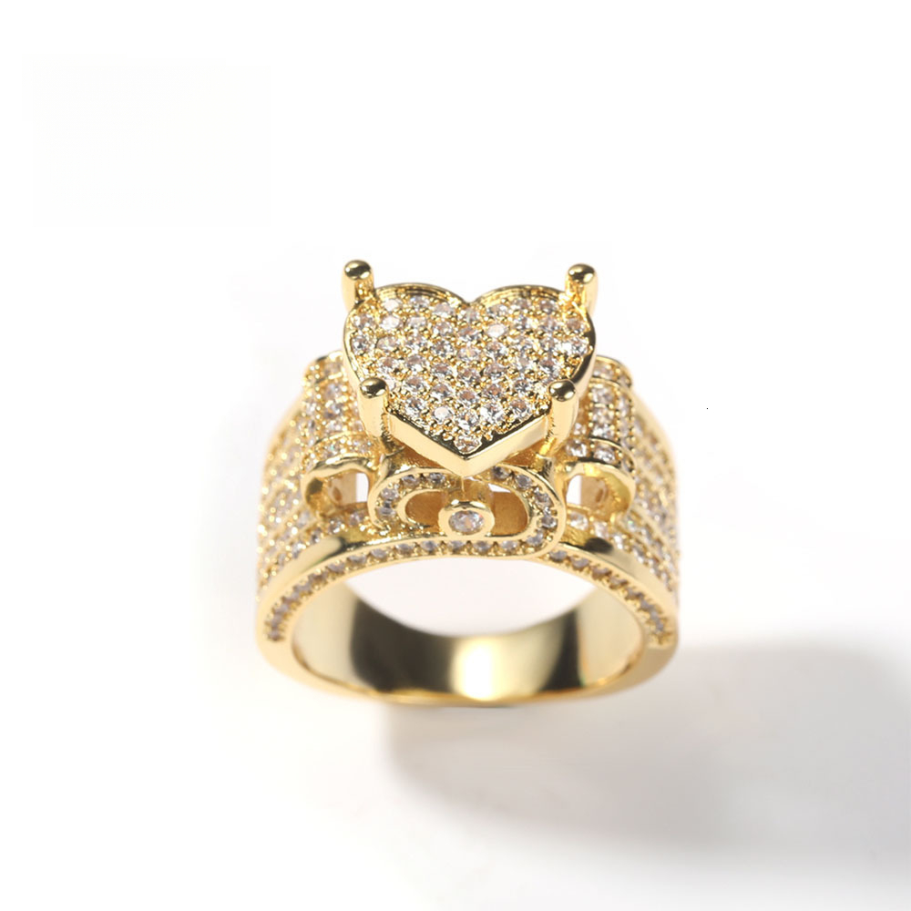 Out D VVS Diamond Hip-Hop Style Micro-Paved moissanite Heart Heavy Craft Design Full Diamond Retro Ring Trendy New Luxury Iced Jewelry Luxury Iced