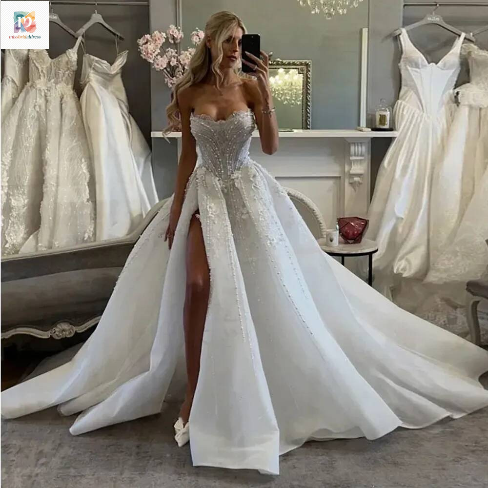 Romantic Luxury Lace Pearl Sweetheart A Line Princess Wedding High Quality Bridal Ball Dress Mb019