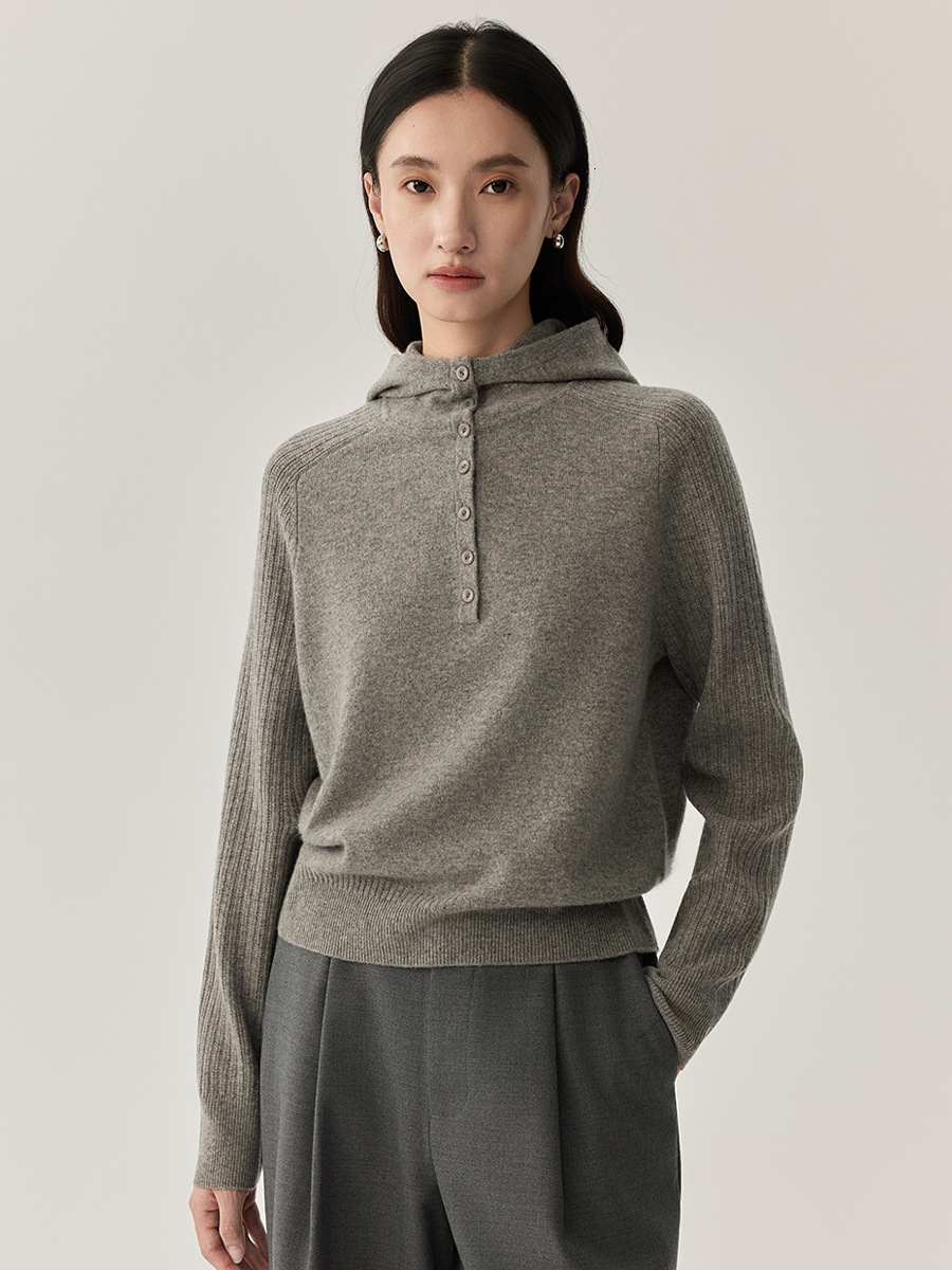 Autumn New Arrival Sheep Wool Hooded Coat, Solid Color Loose Pullover Long Sleeve Knit Sweater, Casual Knit Top