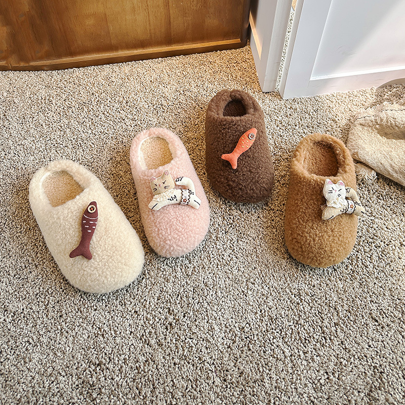 Little Girls Winter Cute Cat Children Princess Flat Shoes Indoor Home Warm Soft Kids Fashion Cotton Slippers Non-slip J261019